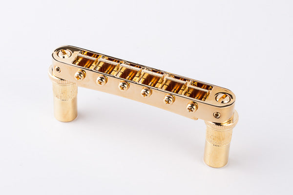 TonePros Tune-O-Matic Bridge, Metric (Large Posts/Notched Saddles) Gold