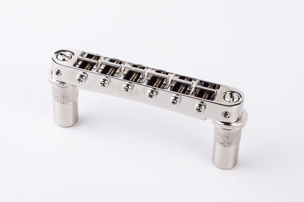 TonePros Tune-O-Matic Bridge, Metric (Large Posts/Notched Saddles) Nickel