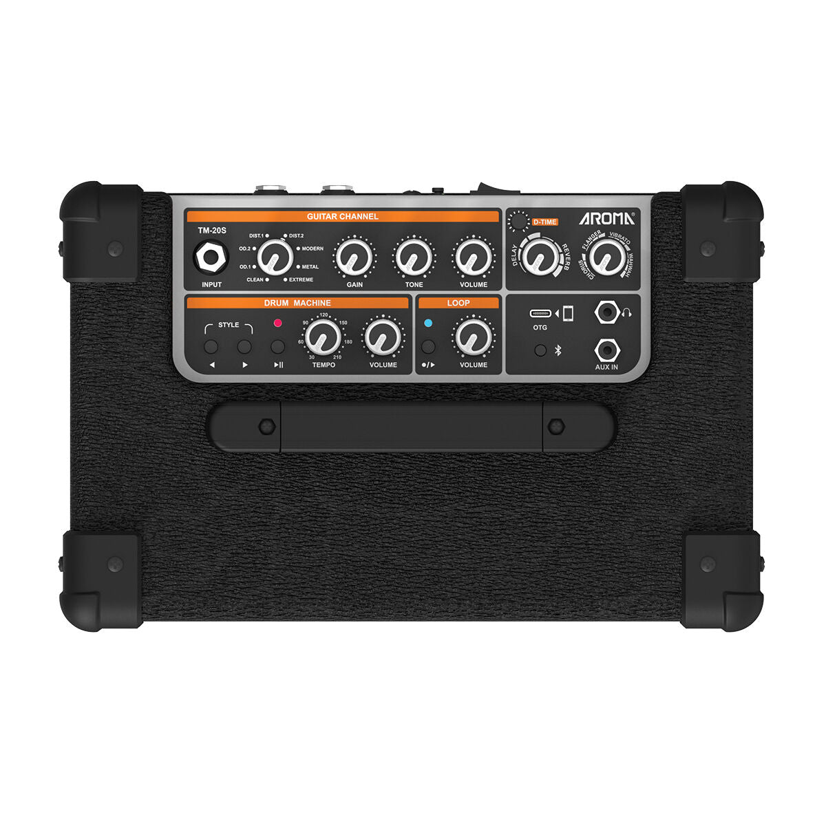 Aroma 20W Black Electric Guitar Amplifier with Footswitch and Drum Machine [TM-20S]