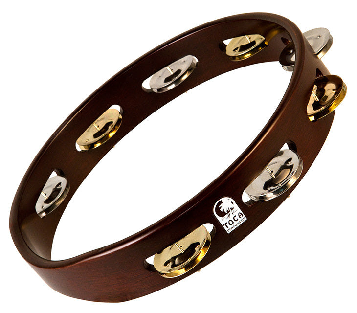 Toca Dark Acacia Hardwood 10" Tambourine with Single Row Of Jingles
