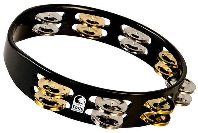 Toca Colorsound Acacia Hardwood 10" Tambourine in Black with Brass & Nickel Jingles