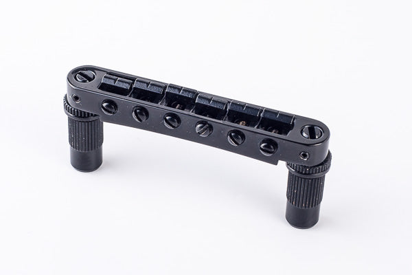 TonePros Bridge - Aluminium Metric pre-notched, bell brass saddles Metric thread - Black
