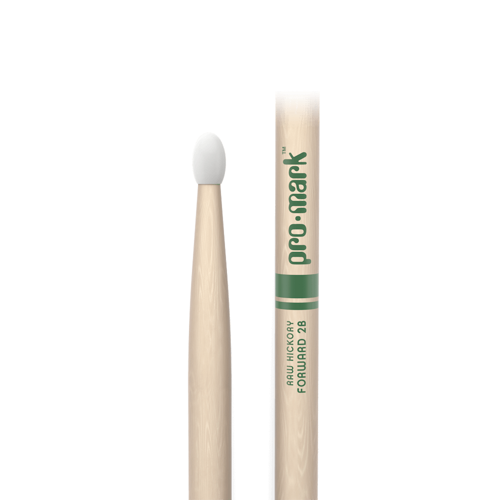Promark Classic Forward 2B Raw Hickory Drumstick, Oval Nylon Tip