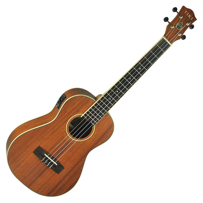 Tiki '5 Series' Mahogany Solid Top Electric Baritone Ukulele with Hard Case (Natural Satin)