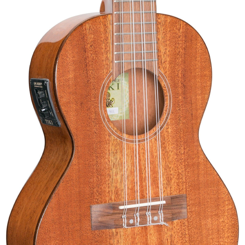 Tiki 8 String Mahogany Solid Top Electric Ukulele with Hard Case (Natural Gloss)