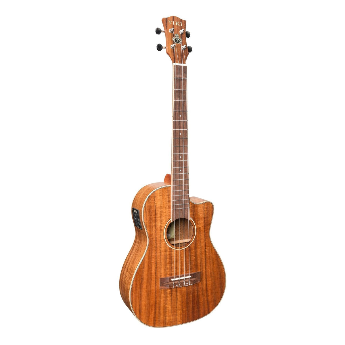Tiki '9 Series' Koa Solid Top Electric Cutaway Baritone Ukulele with Hard Case (Natural Satin)