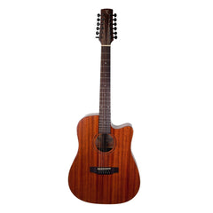 Timberidge 'Messenger Series' 12-String Mahogany Solid Top Acoustic-Electric Dreadnought Cutaway Guitar (Natural Satin)