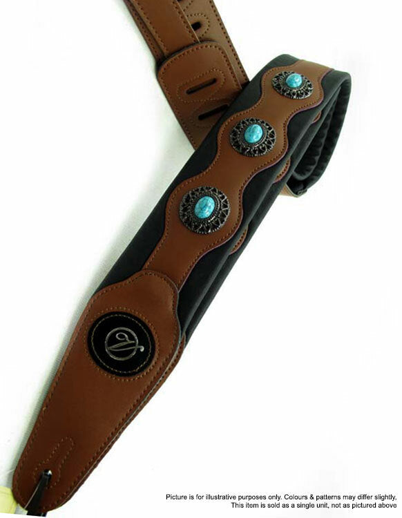 Vorson Black & Brown Leather Guitar Strap with Turquoise Conchos