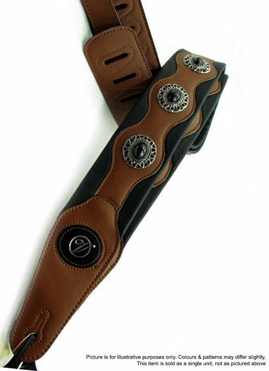 Vorson Black & Brown Leather Guitar Strap with Black Conchos