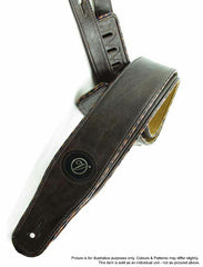 Vorson Dark Brown Leather Guitar Strap with Patterned Piping