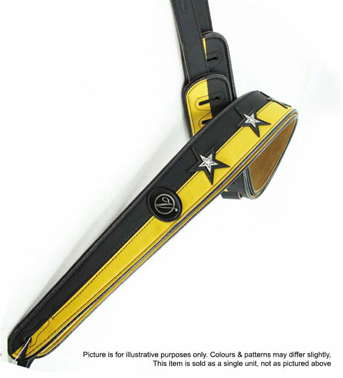 Vorson Black & Yellow Leather Guitar Strap with White Stars