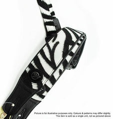 Vorson Black Leather Guitar Strap with Fur-fabric Zebra Pattern