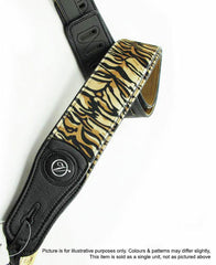 Vorson Black Leather Guitar Strap with Fur-fabric Bengal Tiger Pattern