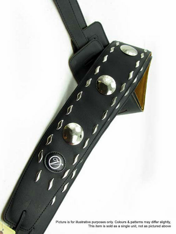Vorson Black Leather Guitar Strap with Metal Round Conchos