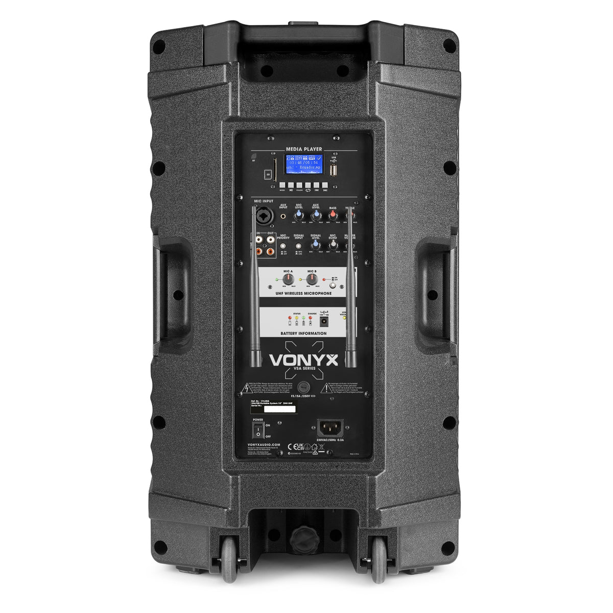 Vonyx VSA700-BP 15″ Portable PA Speaker with Wireless Mics