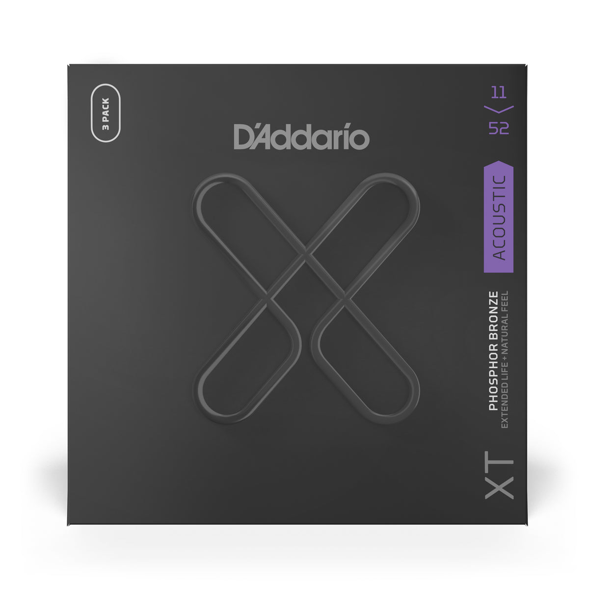 D'Addario 11-52 Custom Light, XT Phosphor Bronze Coated Acoustic Guitar Strings 3-Pack