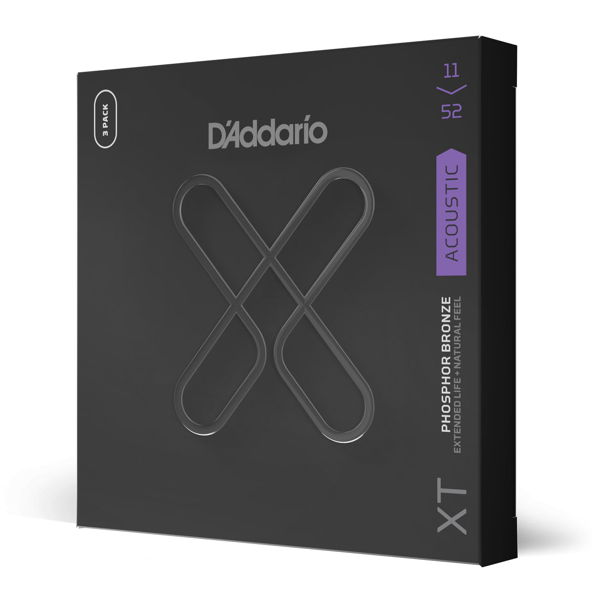D'Addario 11-52 Custom Light, XT Phosphor Bronze Coated Acoustic Guitar Strings 3-Pack