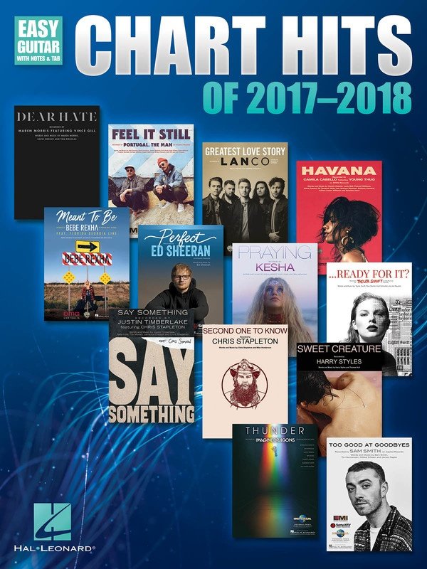 Chart Hits of 2017-2018 Easy Guitar Notes & TAB