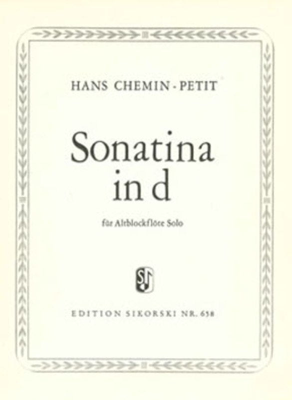 Chemin-Petit - Sonatina D Minor for Treble Recorder Solo