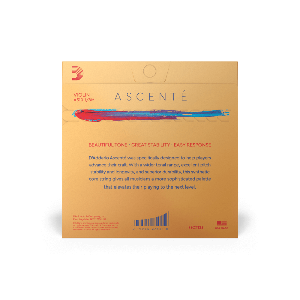 D'Addario Ascenté Violin String Set, 1/8 Scale, Medium Tension