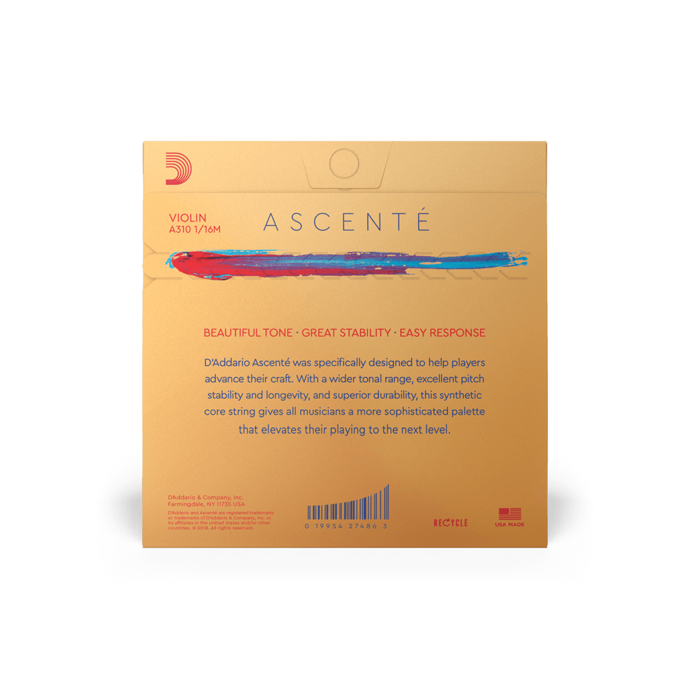 D'Addario Ascenté Violin G String, 1/16 Scale, Medium Tension