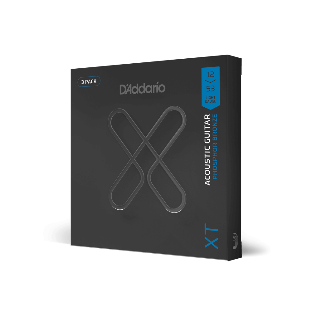 D'Addario XTAPB1253 XT Phosphor Bronze Acoustic Guitar Strings, Light, 12-53, 3 Sets