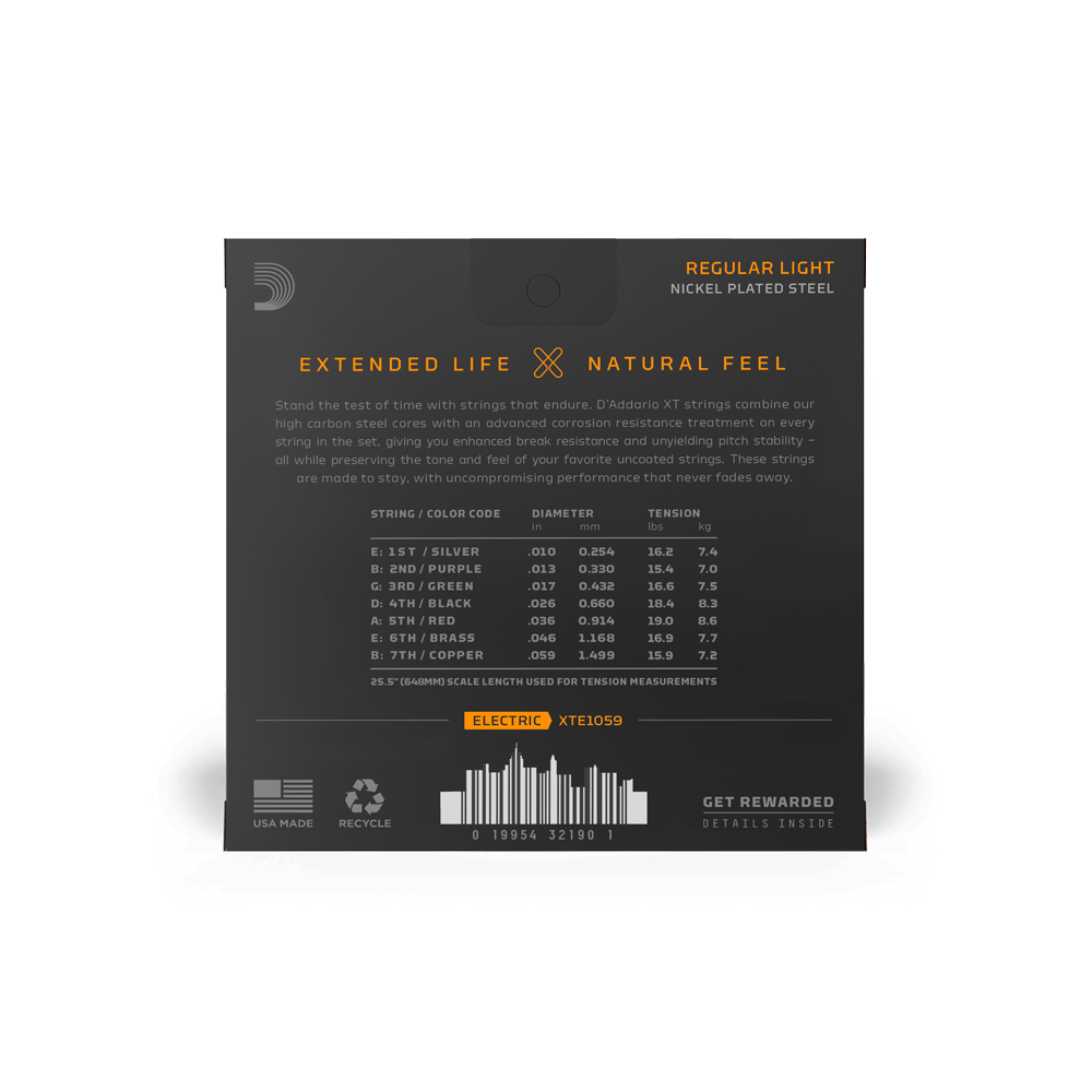D'Addario XTE1059 XT Electric Nickel Plated Steel, Regular Light, 7-String 10-59