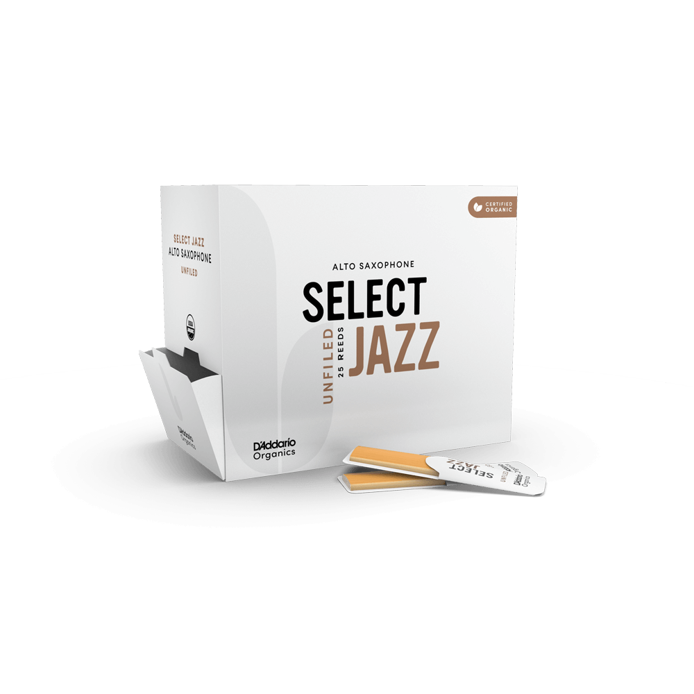 D'Addario Organic Select Jazz Unfiled Alto Saxophone Reeds, Strength 2 Hard, 25-Pack