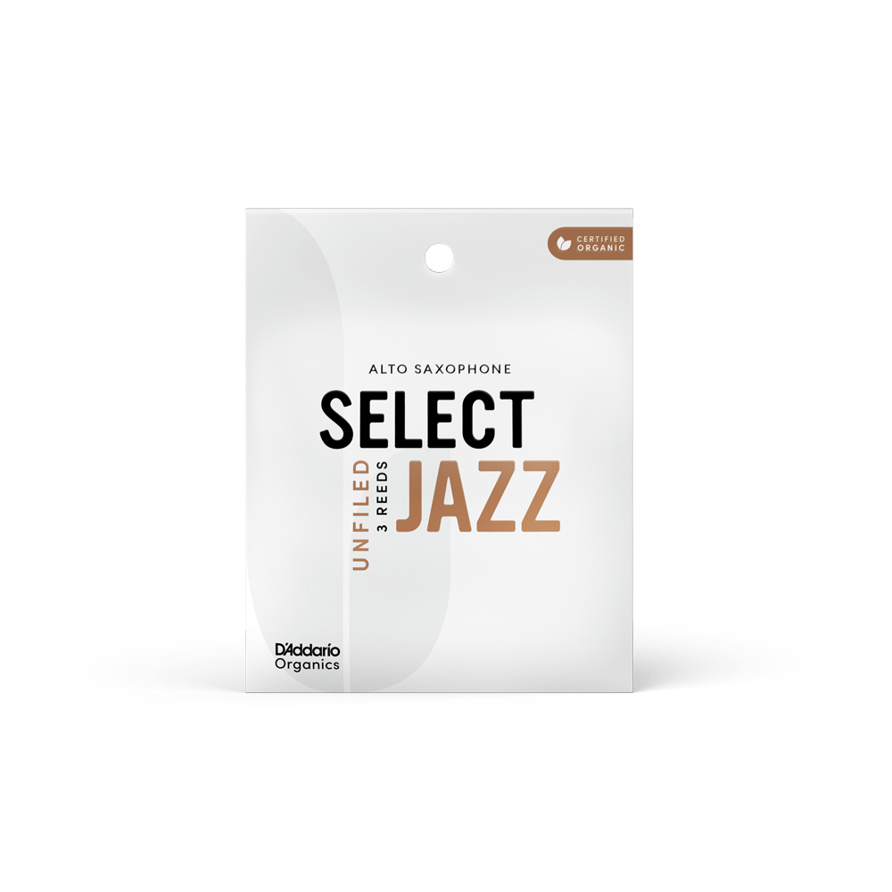 D'Addario Organic Select Jazz Unfiled Alto Saxophone Reeds, Strength 2 Medium, Individually-Sealed, 3-Pack