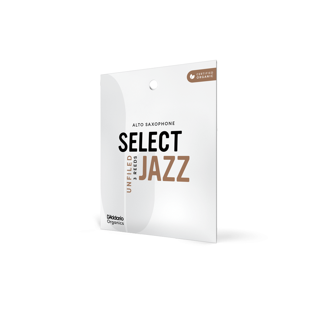 D'Addario Organic Select Jazz Unfiled Alto Saxophone Reeds, Strength 2 Medium, Individually-Sealed, 3-Pack