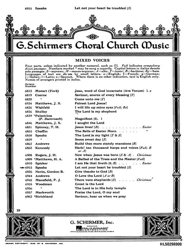 Let Not Your Heart Be Troubled Satb/Soprano Solo/Organ
