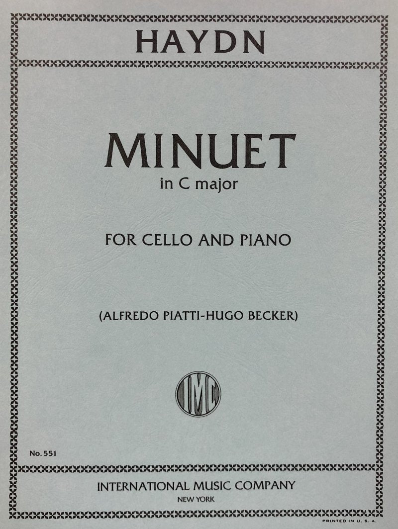 Minuet from Sonata Hob 6 No 6 C Ed Piatti Vc/Pno