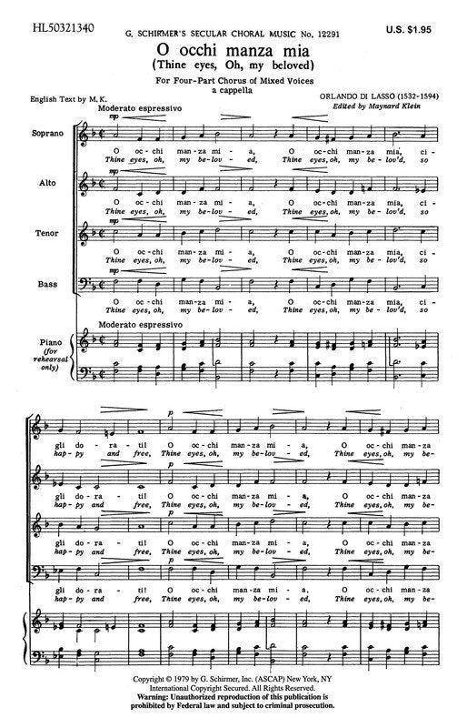 O Occhi Manza Mia SATB A Cappella