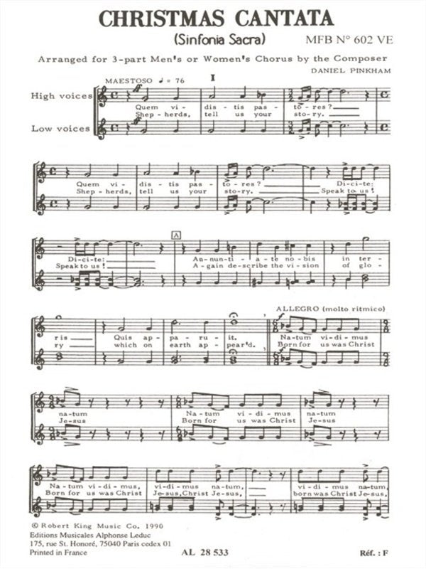 Pinkham - Christmas Cantata SSA or TTB Chorus Score