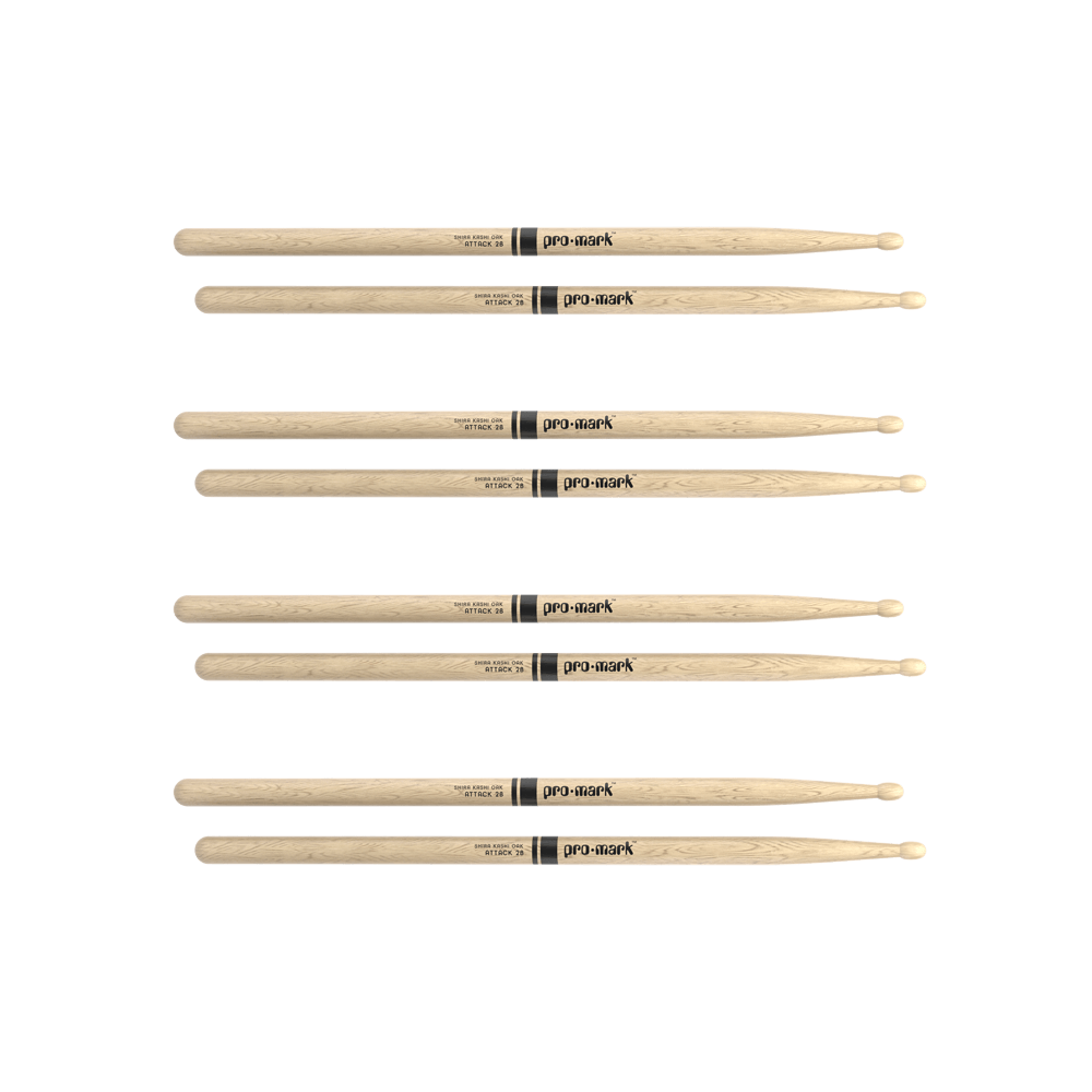 Promark Classic Attack 2B Shira Kashi Oak Drumstick, Oval Tip, 4-Pack