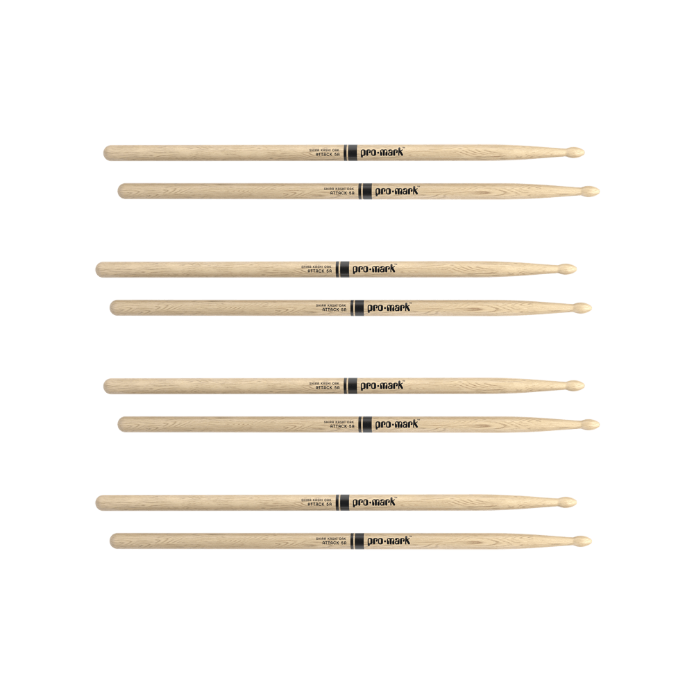 Promark Classic Attack 5A Shira Kashi Oak Drumstick, Oval Wood Tip, 4-Pack