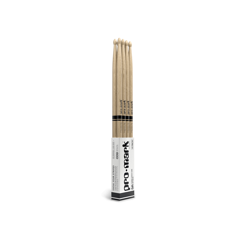 Promark Classic Attack 5A Shira Kashi Oak Drumstick, Oval Wood Tip, 4-Pack