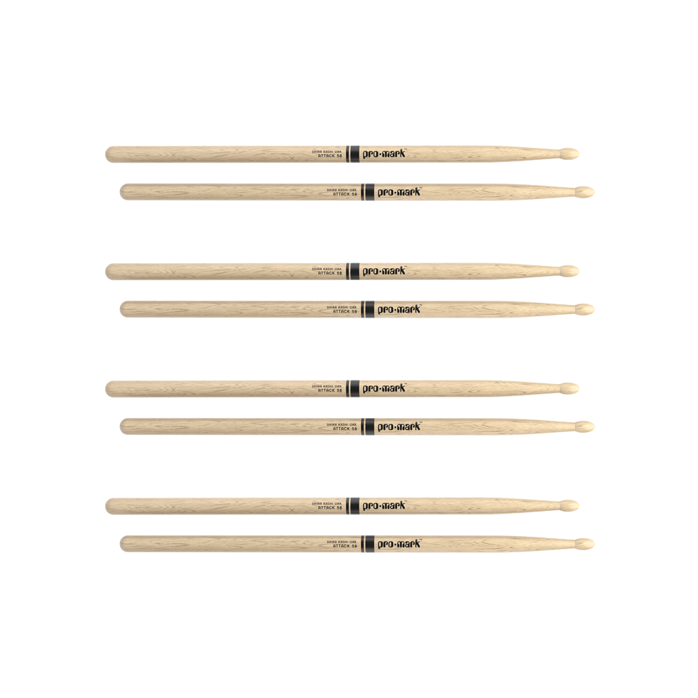 Promark Classic Attack 5B Shira Kashi Oak Drumstick, Oval Wood Tip, 4-Pack