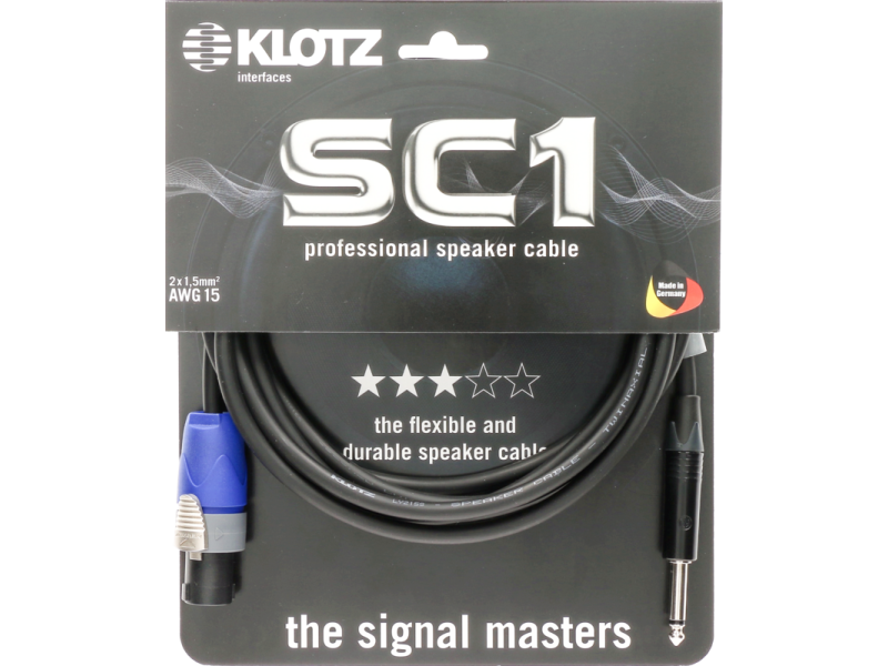 Klotz SC-1 Speaker Cable black 1m 2x1,5mm² speakON 2 - Jack 2p