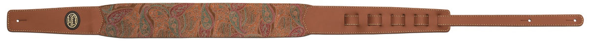 Steph Accessories Multi coloured paisley padded 6mm foam core, cow split ends, and natural suede back Steph patch logo 8cm wide - Cognac