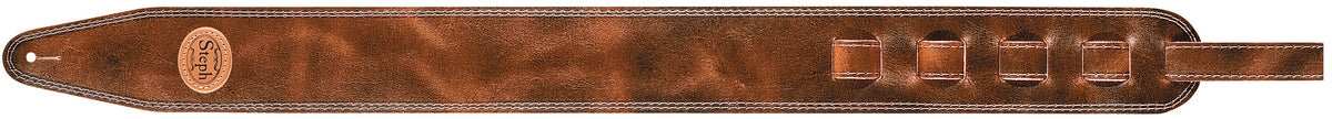 Steph Accessories Thick antique leather strap, contrast stitch, 7 cm wide - Cognac