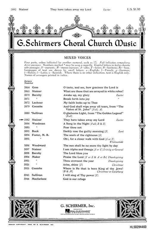They Have Taken Away My Lord Satb/Organ