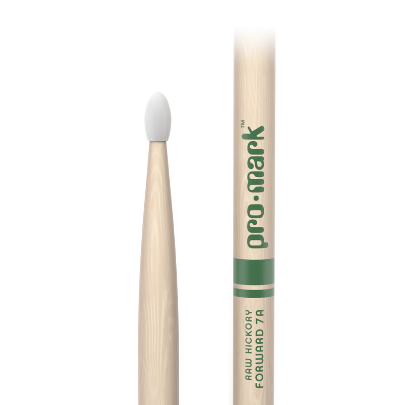 ProMark Classic Forward 7A Raw Hickory Drumstick, Oval Nylon Tip