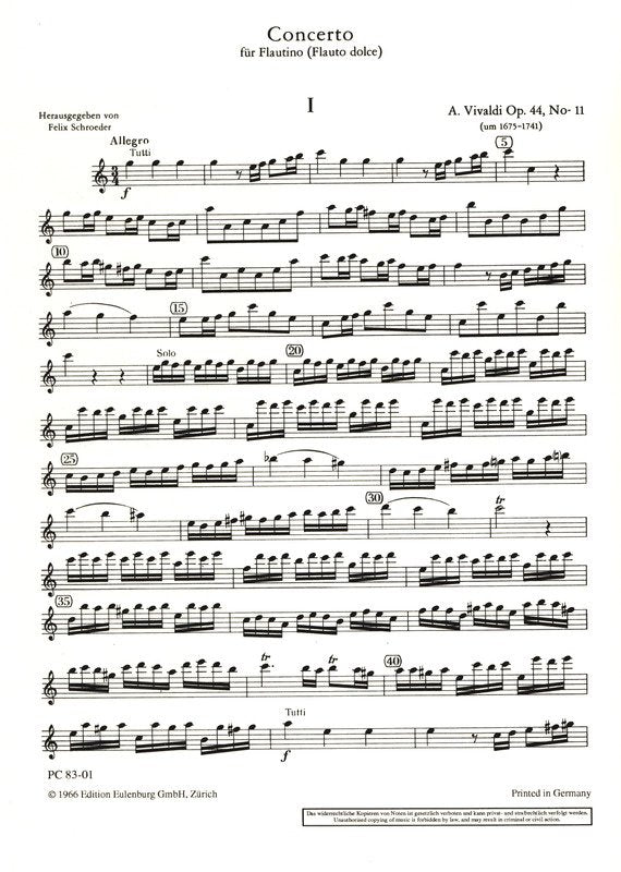 Vivaldi - Concerto C Major Op 44/11 Rv443 Solo Recorder Part