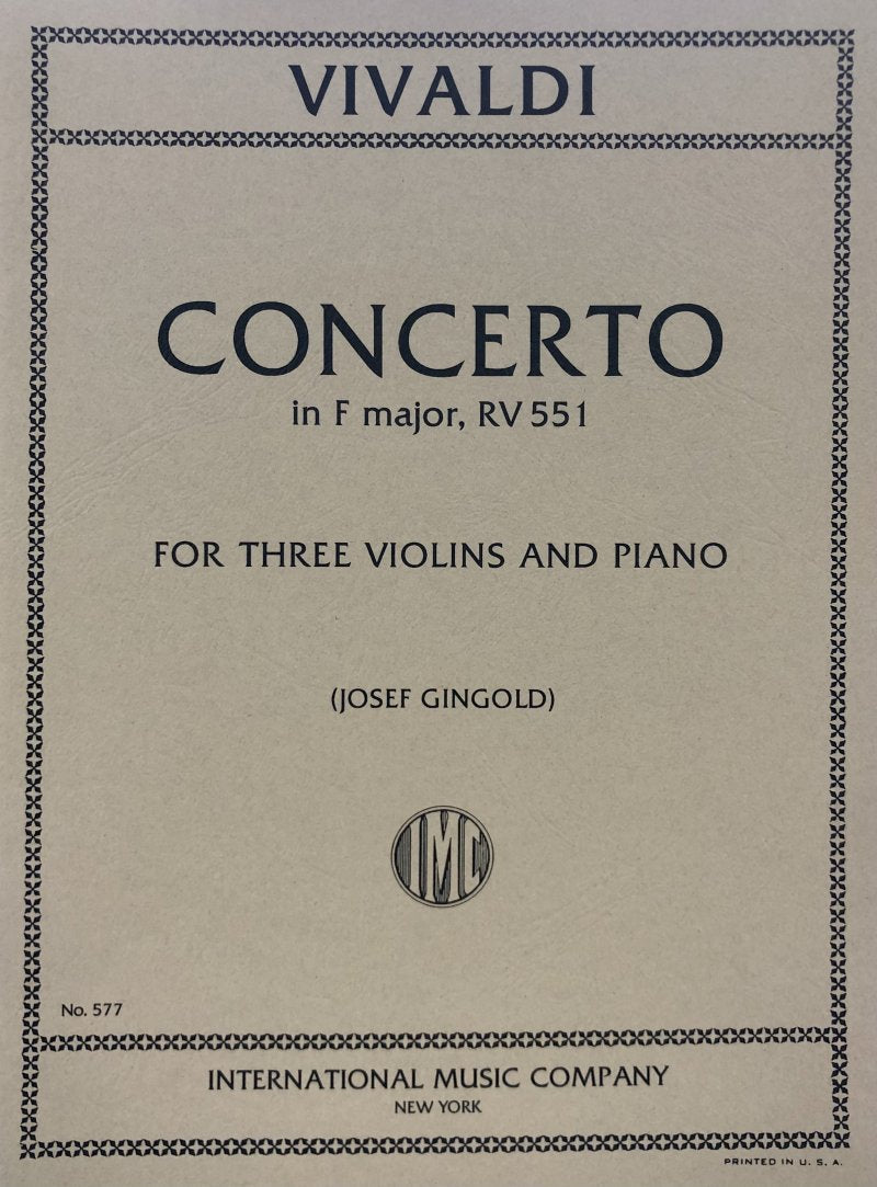 Vivaldi - Concerto F Major RV 551 for 3 Violins/Piano