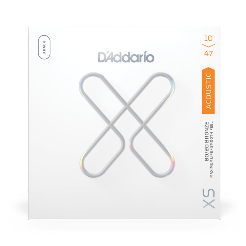 D'Addario 10-47 Extra Light, XS 80/20 Bronze Coated Acoustic Guitar Strings 3-Pack