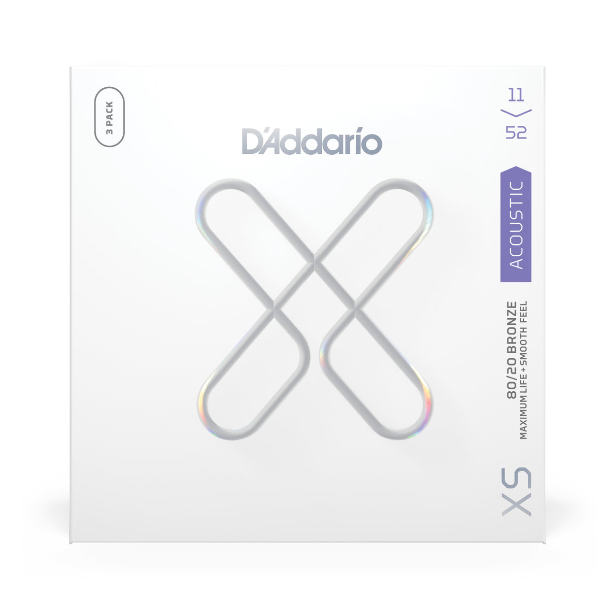 D'Addario 11-52 Custom Light, XS 80/20 Bronze Coated Acoustic Guitar Strings 3-Pack