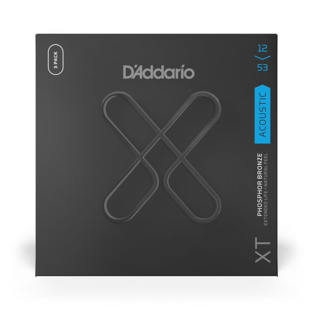 D'Addario XTAPB1253 XT Phosphor Bronze Acoustic Guitar Strings, Light, 12-53, 3 Sets