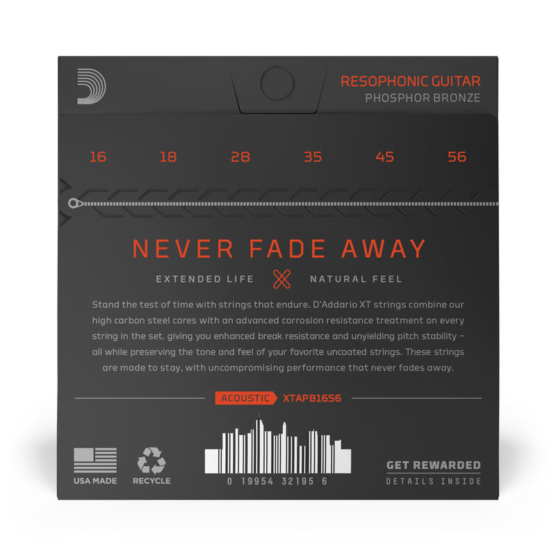 D'Addario XTAPB1656 XT Acoustic Phosphor Bronze, Medium, Resophonic, 16-56