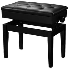 Pro Height Adjustable Piano Stool with Storage in Ebony Gloss Matching Vinyl Buttoned Padded Seat